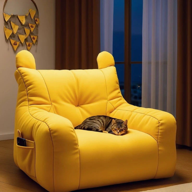 Cat Sofa Bed with Cartoon Design, Detachable Washable Pet Bed for Indoor Cats, Support Up To 2.72KG, Cozy Pet Furniture Gifts