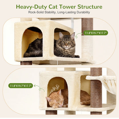 Globlazer 82" Large Cat Tree Tower for Indoor Cats, Multi-Level Cat Climbing Activity Center with 2 Condos, 2 Hammocks, 3 Perches, 8 Sisal Scratching Posts for Multi-Cat Household