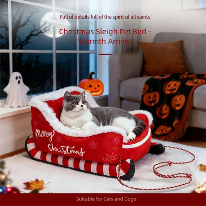 Cozy Christmas Sleigh Pet Bed Removable Washable Cat Dog Nest Non-Slip Bottom Pet Warm Sofa Cat Dog