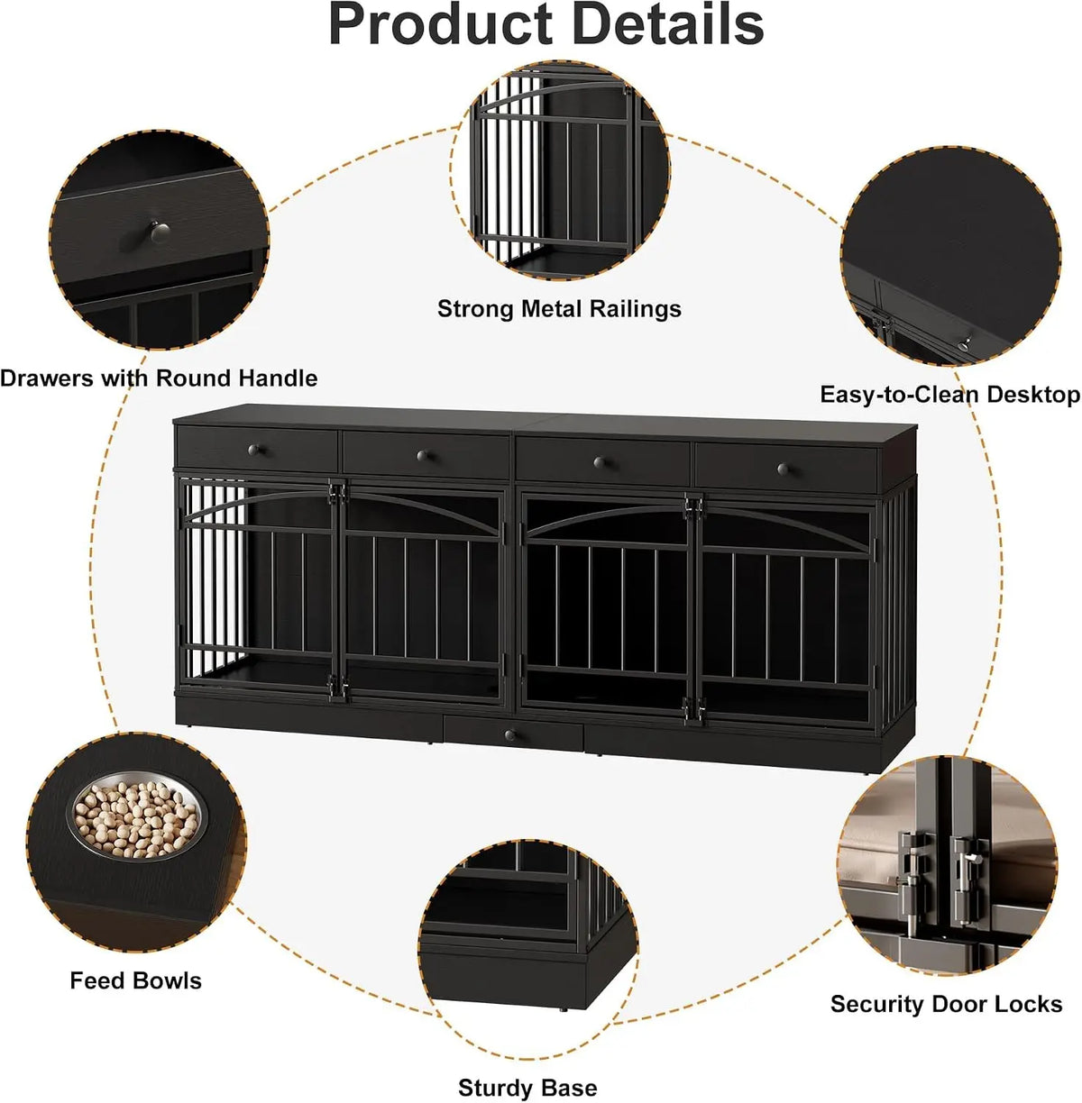 78.7" Dog Crate Furniture for 2 Dogs with 4 Drawers, Black